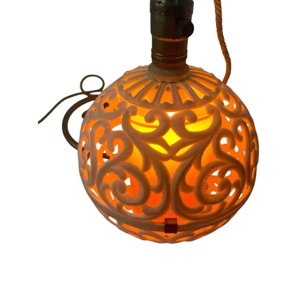 Hard Plastic MidCentury Light Fixture Hanging Plug in Working